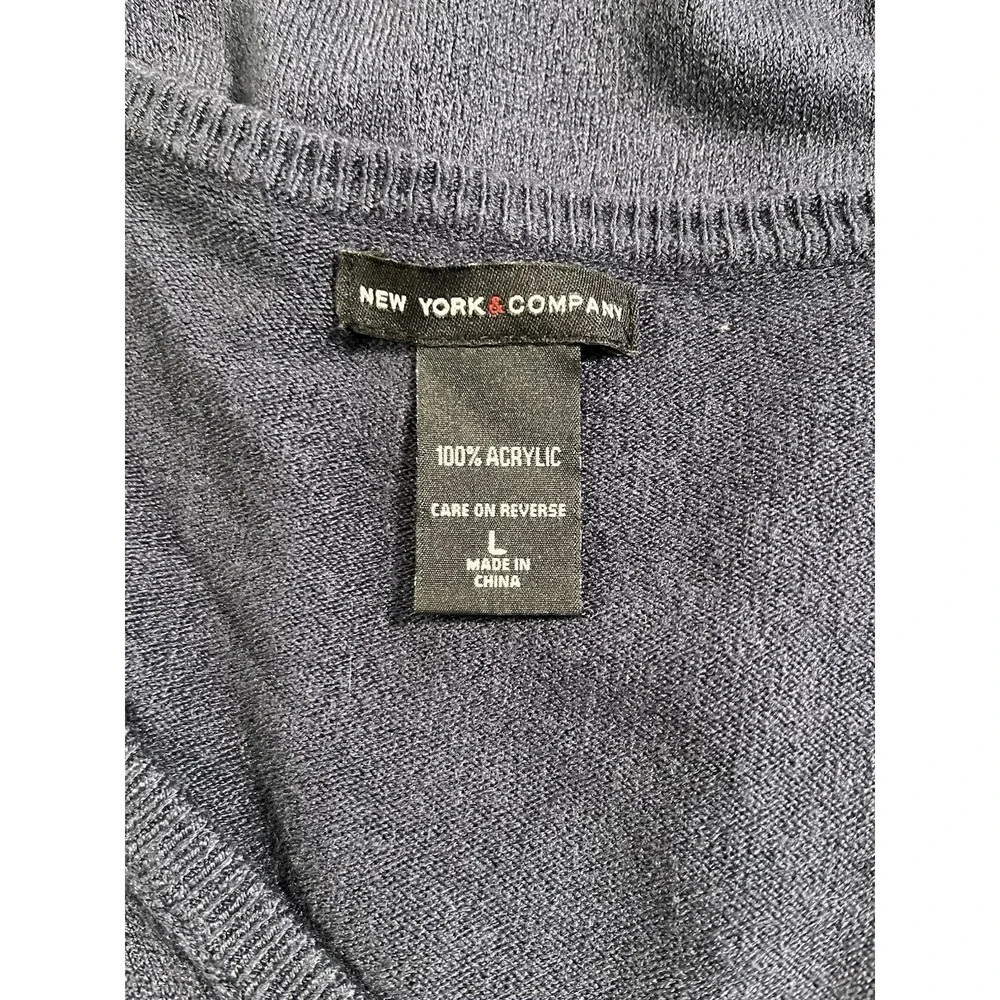 New York & Company V-Neck Sweater Womens Large Blue Long Sleeve Knit Top Casuals